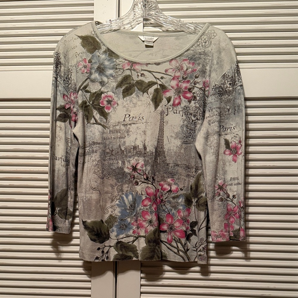 Christopher & Banks Parisian Floral Top - Pink, Blue, Green - Picture 1 of 6